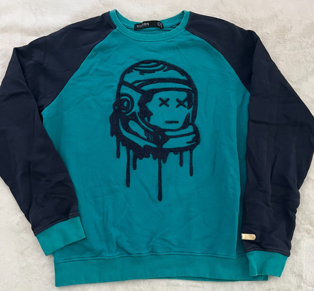 Hudson Outerwear Mens Large Astronaut Graphic Sweatshirt Teal Navy Pullover RARE